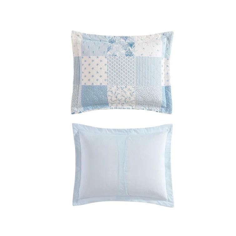 Laura Ashley Morning Glory Laura Ashley Coastal Patchwork Cotton Blue Quilt Set