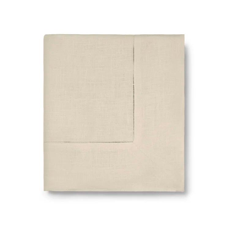 Oyster Linen Tablecloth with Hand-Thread Hemstitch, 66" x 124"