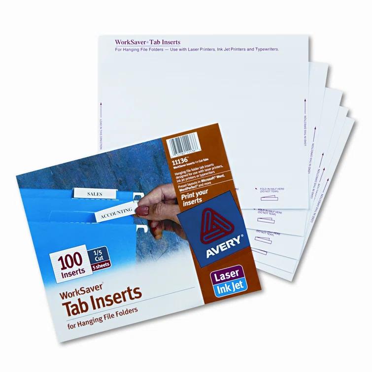 Avery Consumer Products Avery® Laser/Ink Jet Inserts For Hanging File Fold Paper Hanging Files Cabinet