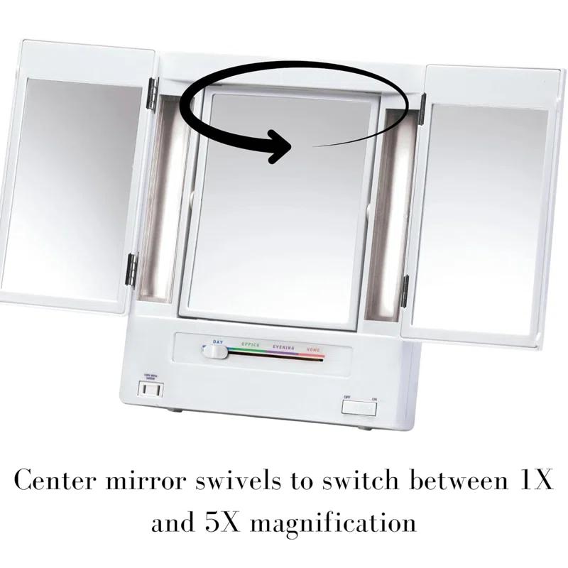 Symple Stuff Washington Mews TriFold Lighted Tabletop Makeup Mirror, Plug In