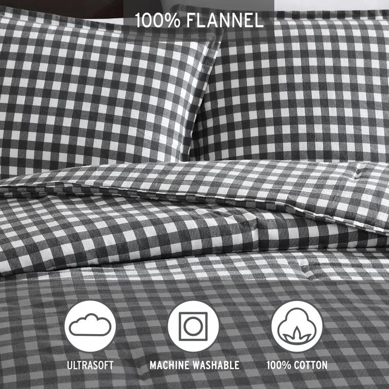 Eddie Bauer Eddie Bauer Preston Grey Cotton Flannel Reversible Comforter Set