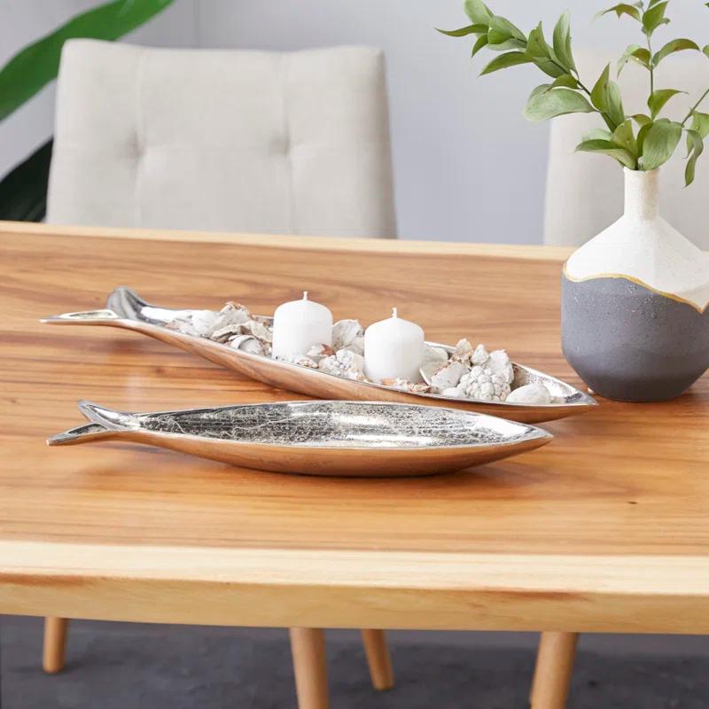 CosmoLiving by Cosmopolitan Aluminum Metal Fish Decor Tray Set