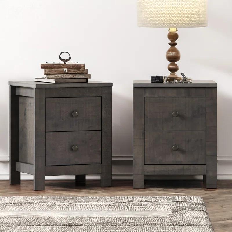 Decopom Farmhouse Wooden Nightstand Set of 2