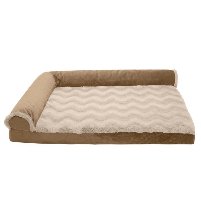 FurHaven Wave Fur and Velvet Orthopedic Deluxe Chaise Lounge Pet Bed