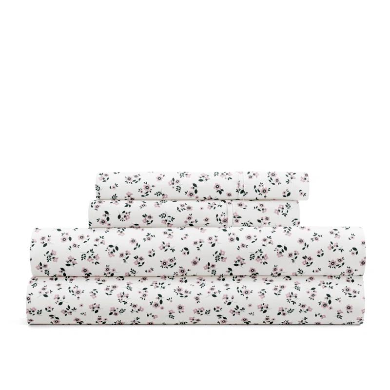 IEnjoy Home 4 Piece Sheet Set Patterned Microfiber Ultra Soft Bedding in Floral Dream