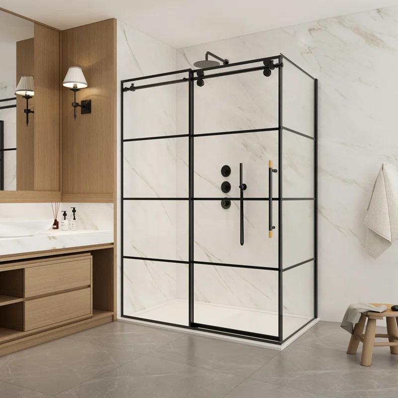 Vinnova 320048+36P-MB Losar 48'' W 78'' H Framed Rectangle Reversible Shower Enclosure