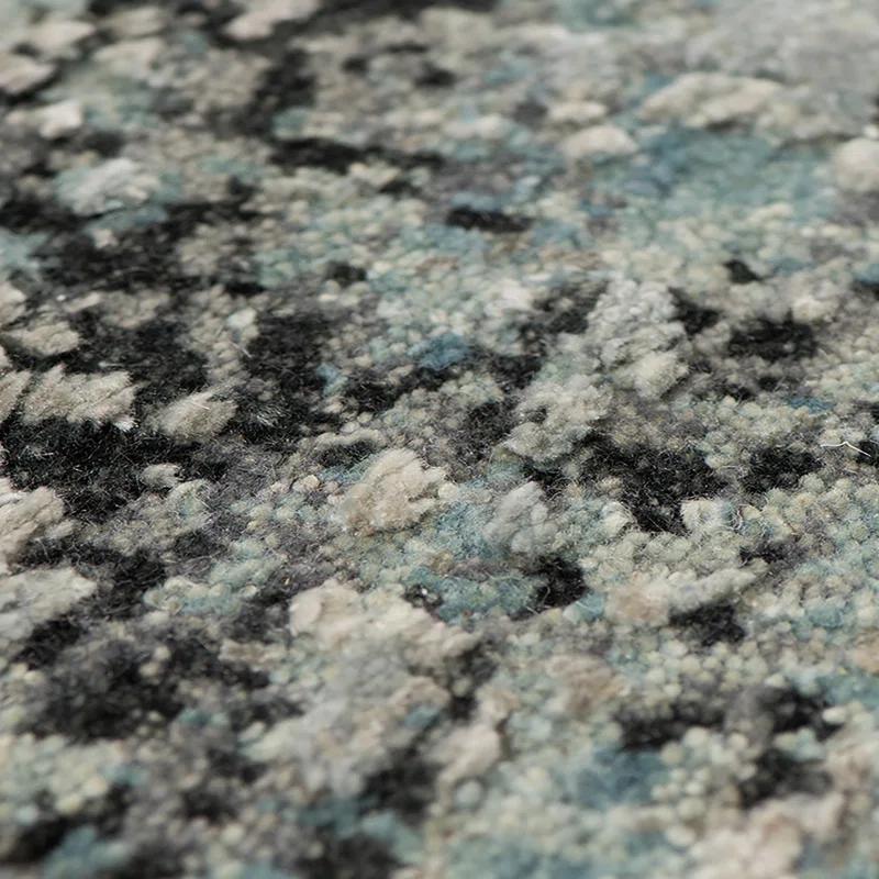 Gray and Blue Hand-Knotted Wool Silk Abstract Area Rug