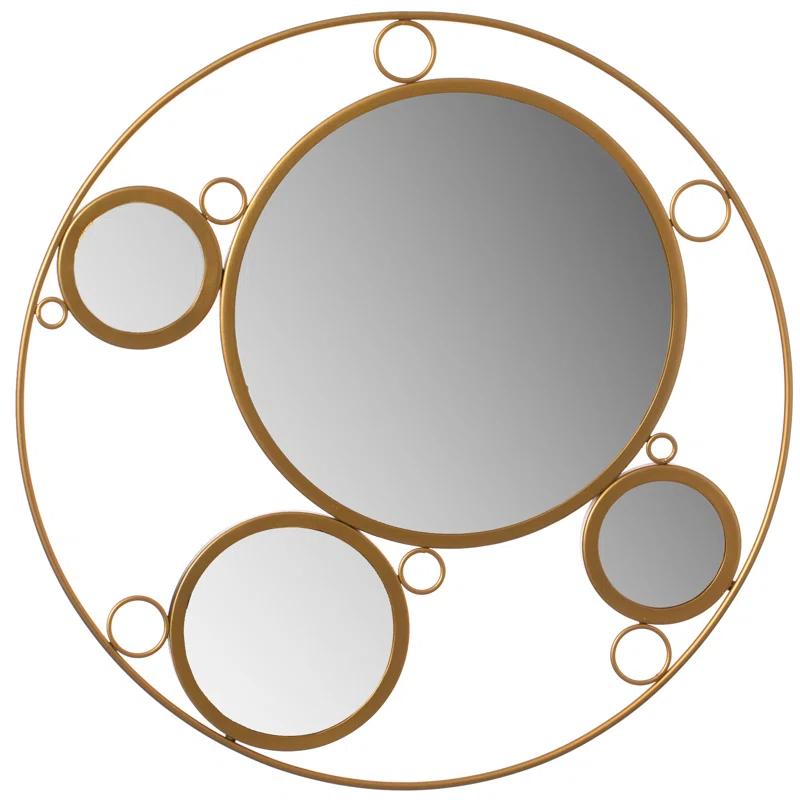 Mercer41 Hildebert Decorative 19.75-inch Round Frame Gold Modern Accent Mirror with 4 Glass Mirror Balls