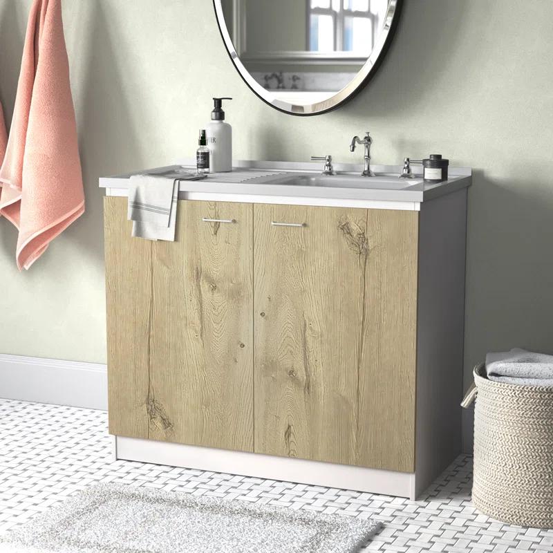 TUHOME Napoles Utility Sink Cabinet With Integrated Steel Sink