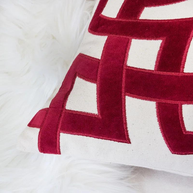 Carly Applique Embroidery 20" Square Decorative Throw Pillow Red