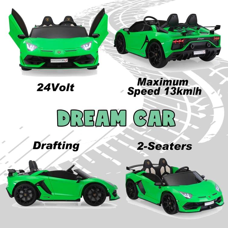 Tobbi 24V Lamborghini 2-seater Battery Powered Ride on with High/Low speed switch, Slow start function, Battery level display, MP3, USB, Light Drift Car for Kids 3-8