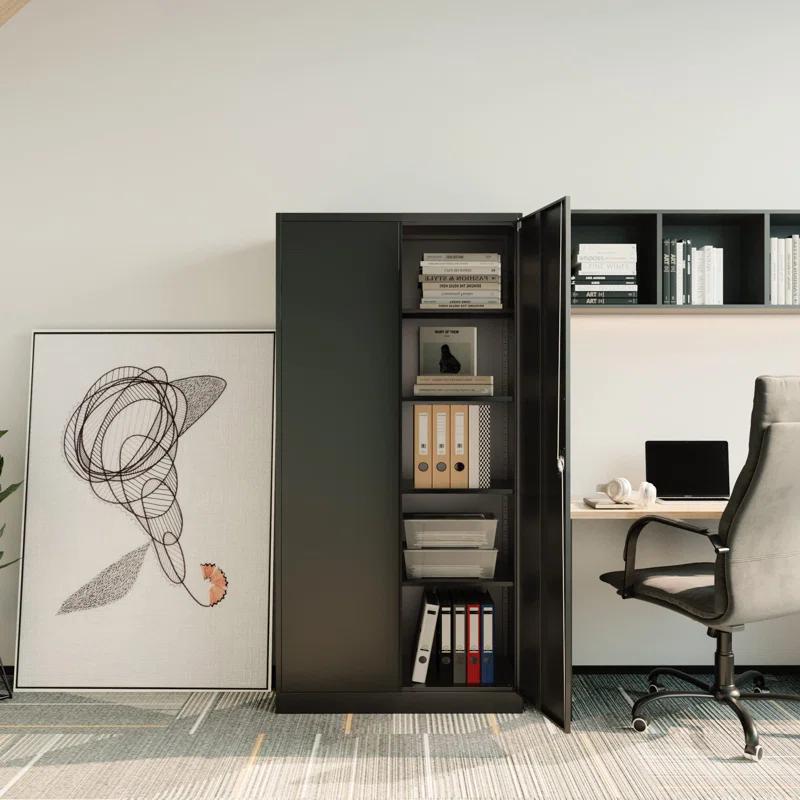 Inbox Zero Metal Storage Cabinet With Lock Door, Adjustable Shelf Steel Cabinets For Office, Home
