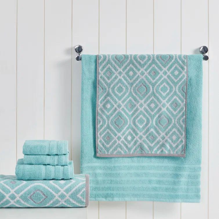 Modern Threads Modern Threads Oxford 6-Piece Yarn Dyed Jacquard & Solid Towel Set – 100% Combed Cotton, Quick Dry & Absorbent Bath, Hand & Washcloths