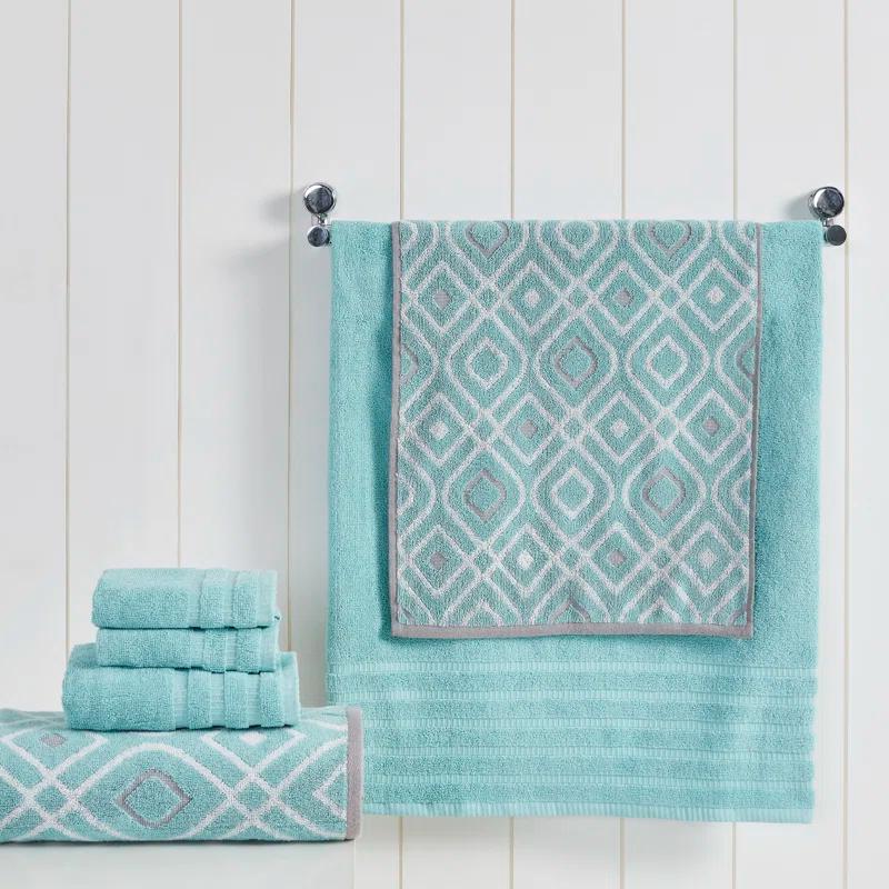 Modern Threads Modern Threads Oxford 6-Piece Yarn Dyed Jacquard & Solid Towel Set – 100% Combed Cotton, Quick Dry & Absorbent Bath, Hand & Washcloths