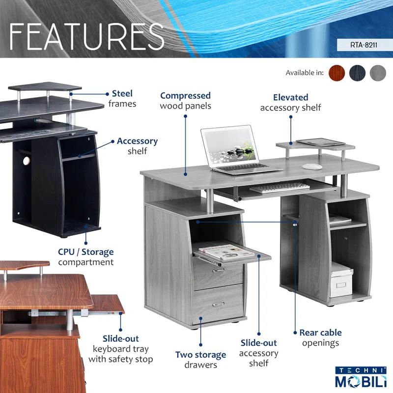 Hokku Designs Techni Mobili Complete Computer Workstation Desk With Storage