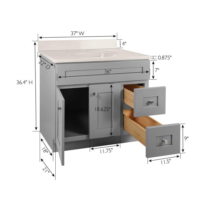 Design House Brookings 37 Inch Solid Wood Bathroom Vanity with Cultured Marble Top, Assembled, Sherwin Williams® Gray – Design House, 216127