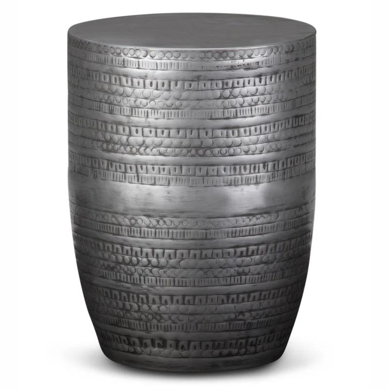 Simpli Home 15"W Metal Boho End Table with Drum Design and Textured Finish, Assembled