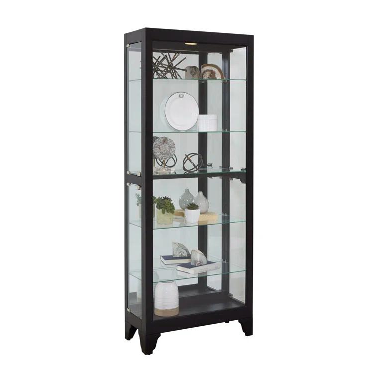 Greyleigh™ Flagg Lighted Gallery Style 5 Shelf Curio Cabinet in Onyx Black