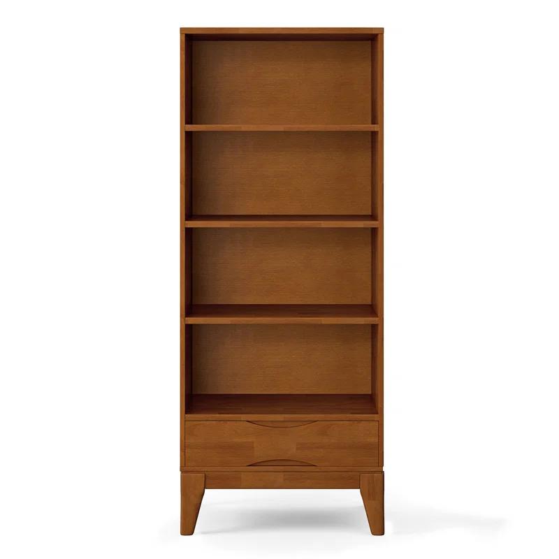 Simpli Home Harper 24"W Solid Hardwood 4 Shelf Mid-Century Modern Bookcase with Drawer and Adjustable Shelves