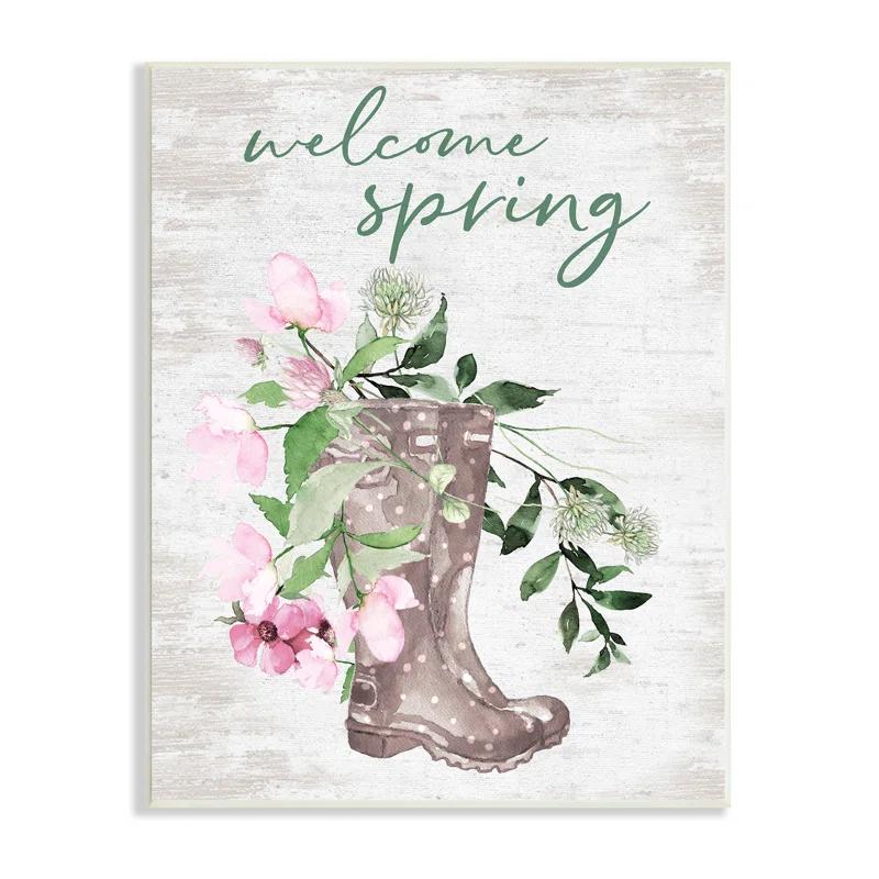 Stupell Industries " Welcome Spring Seasonal Rain Boots Flower Arrangement " by Lettered And Lined