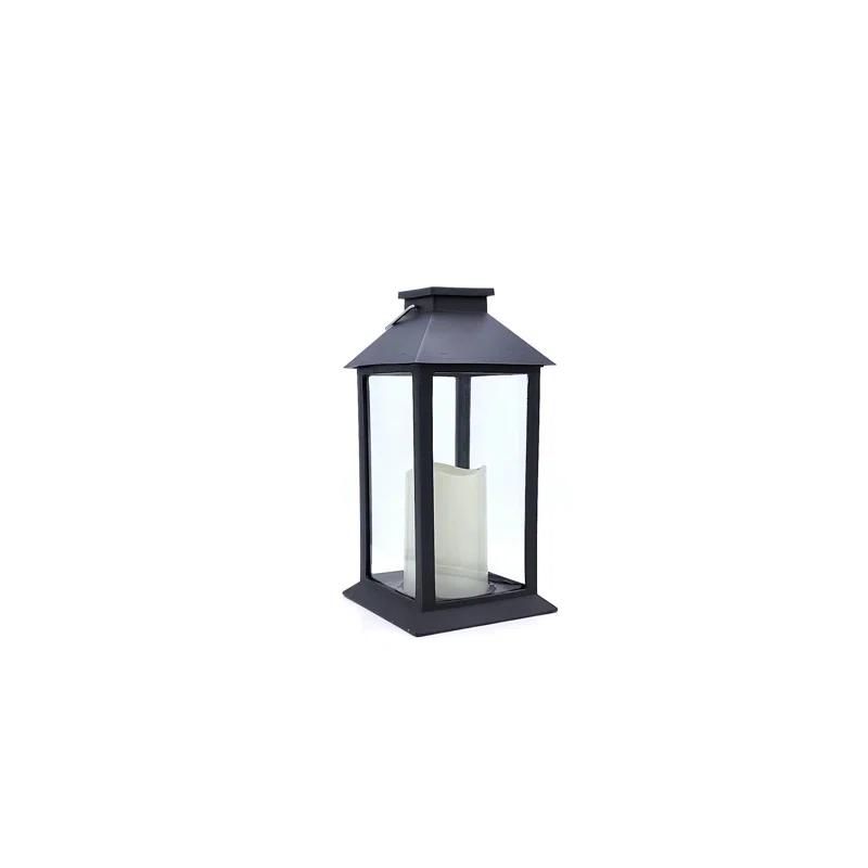 LumaBase Traditional Black Solar Powered Lantern with LED Candle