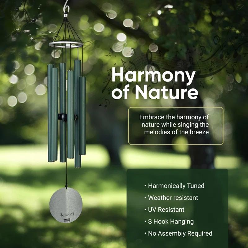 Forest Green 42" Aluminum Outdoor Wind Chimes with 6 Tubes