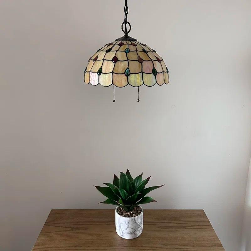 Astoria Grand Paladora Tiffany Pendant Lights Gold Stained Glass Crystal Beans LED Bulbs Included 16" W*16" D*75" H