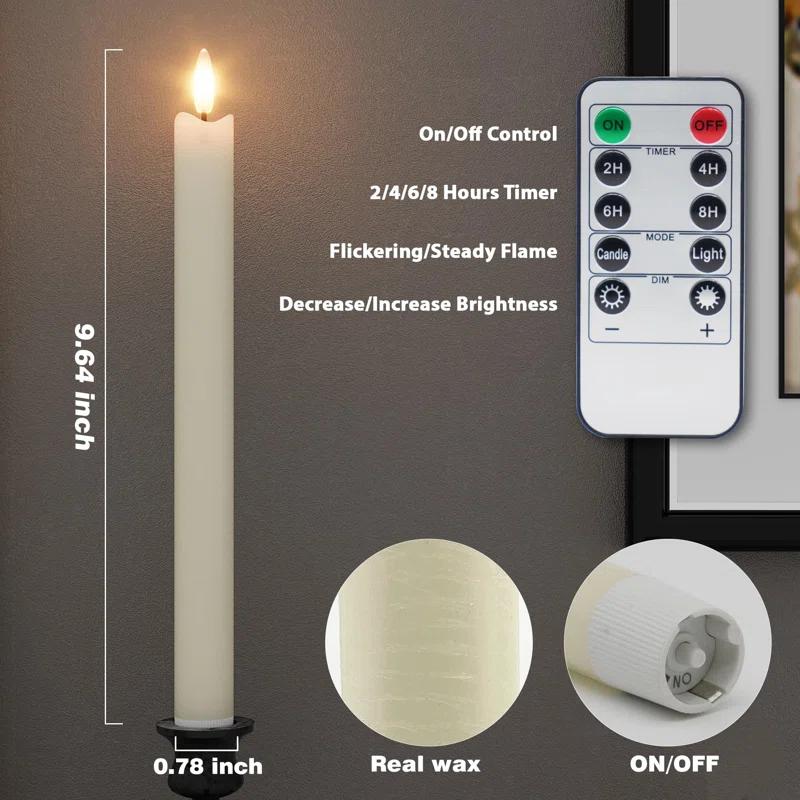 Rechargeable Flameless Taper Candles With Charging Station, 6 Pcs Real Wax LED Taper Candles Flickering With Remote&Timer, 3D Flame Candlesticks For Home Wedding Christmas Decor