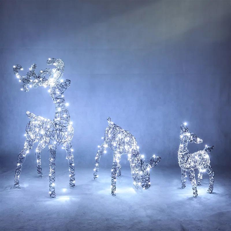 Joiedomi 3 Packs Christmas Decoration Deer Family, 185 LED Lighted Rattan Reindeers Yard Lights, Christmas Outdoor Decorations for Yard Garden Lawn, Xmas Decor, Cool White Deer