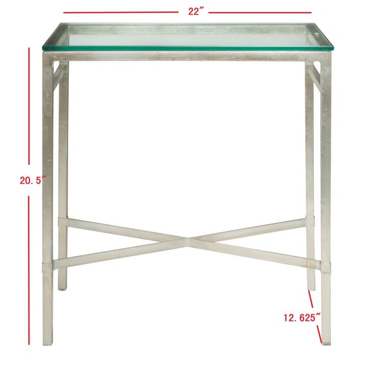 Viggo Antique Silver Glass Side Table - AMH8300B - Silver/Glass - Safavieh Couture