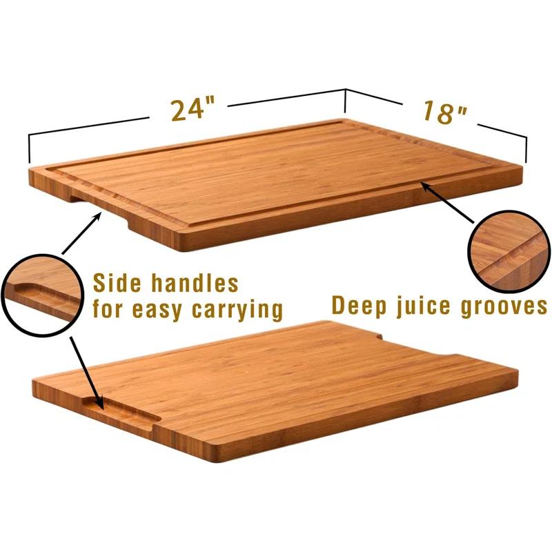 THIROX 24"X18" Bamboo Cutting Boards, XXL Charcuterie Cheese Platter Serving Tray With Handles And Juice Grooves, Solid Structure, Slim, Durable, Reversible