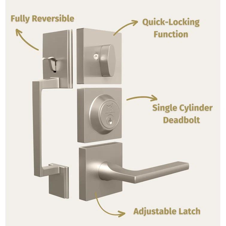 Mega Handles Mega Handles Tobelle Reversible Entry Door Handle Set with Single Cylinder Deadbolt and Lever – Modern Handle for Front, Garage, or Interior Doors