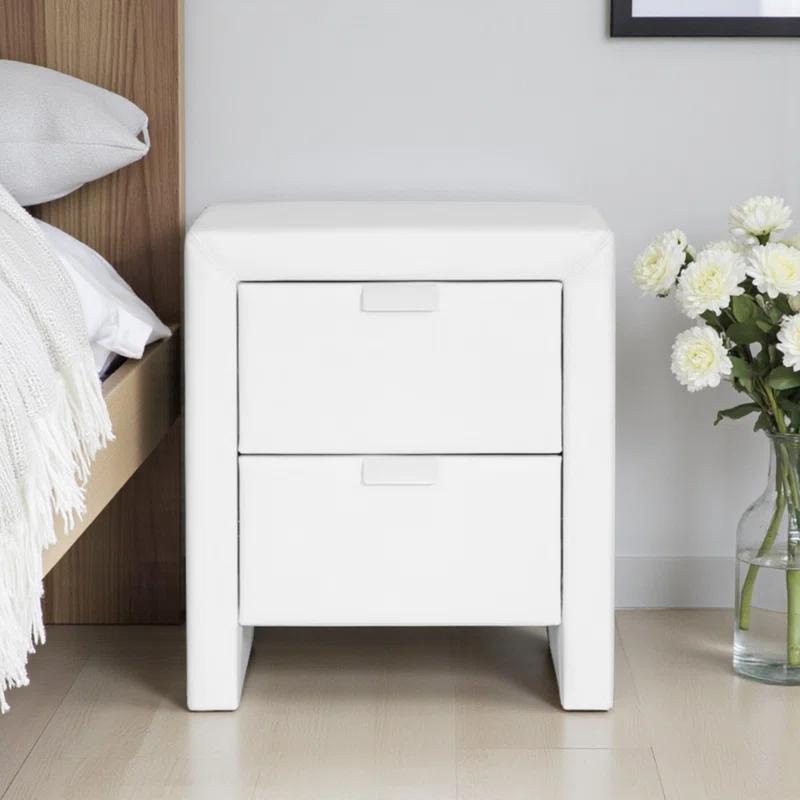 Latitude Run® Abbottstown Modern 2-Drawer Nightstand in White Upholstery, 21.5'' H X 18.5'' W X 15.87'' D