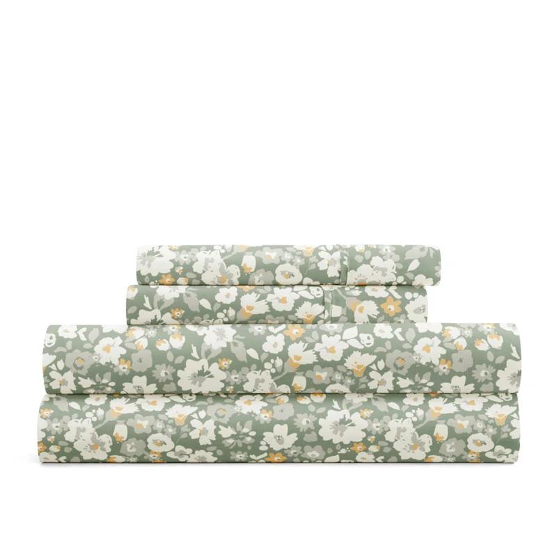 4 Piece Sheet Set Patterned Microfiber Ultra Soft Bedding in Floral Dream