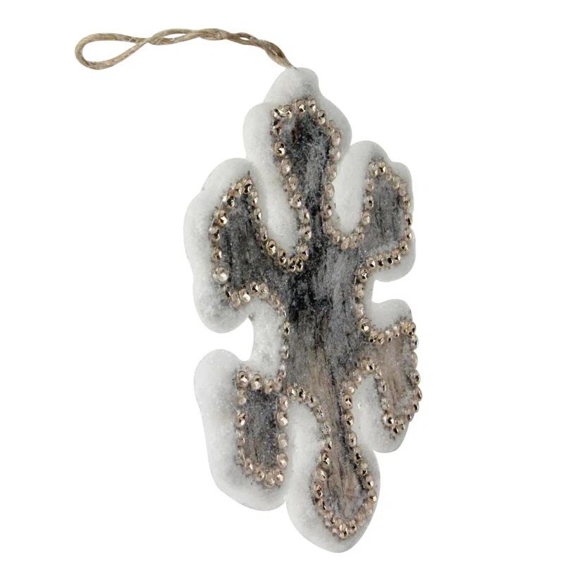 Northlight Seasonal 6.25" Brown and White Glittered Shatterproof Christmas Snowflake Ornament