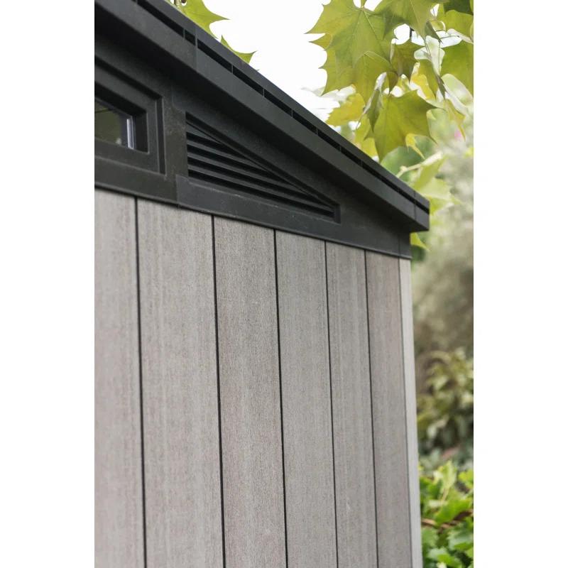 Keter Artisan 7x7 ft. Modern Durable Resin Outdoor Storage Shed With Floor and Double Doors for Garden Patio Furniture and Tools, Grey