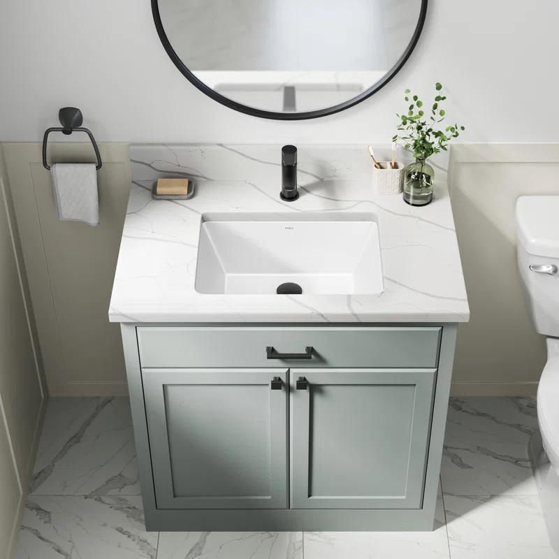 KRAUS Elavo. Rectangular Porcelain Ceramic Undermount Bathroom Sink In White With Overflow Drain, KCU-244