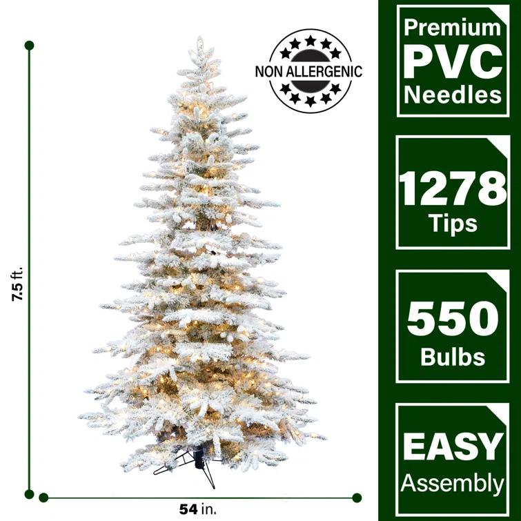 Fraser Hill Farm Fraser Hill Farm Flocked Mountain Pine Christmas Tree with LED Lights