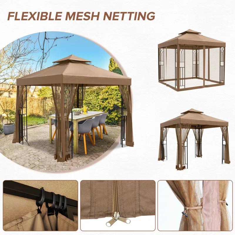 COOS BAY 8 Ft. W x 8 Ft. D Steel Frame Vented Soft Top Patio Gazebo with Mesh Netting, Corner Shelves