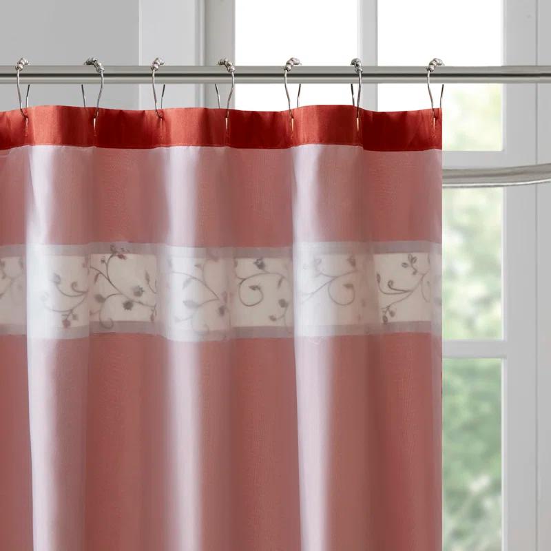 Madison Park Serene Faux Silk Embroidered Floral Shower Curtain