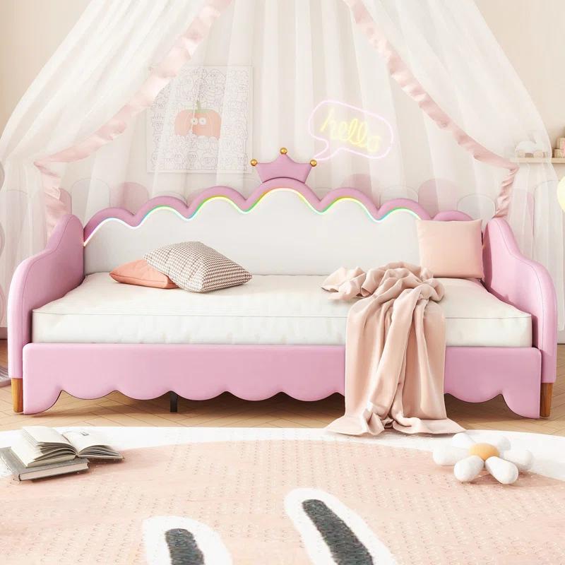 Twin Extending Daybed with LED Lights, Modern Upholstered Princess Daybed
