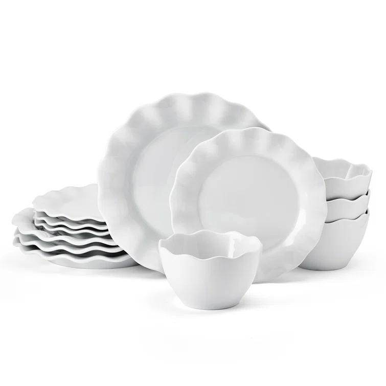 Fitz and Floyd Everyday White Scallop 12-Pc Dinnerware Set, Service For 4