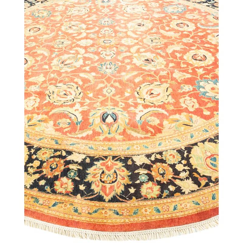 Isabelline Veeru One-of-a-Kind 9' 1" X 9' 1" 2010s Round Wool Area Rug in Orange