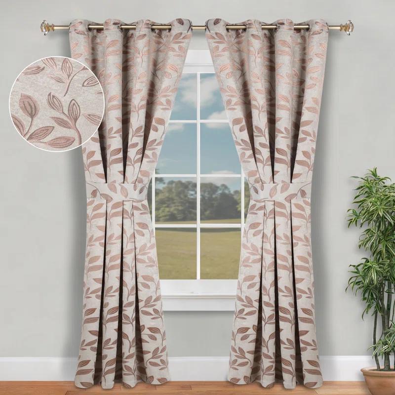 Superior Modern Bohemian Leaves Polyester Machine Washable Room Darkening Blackout Curtains by Superior (Set of 2)