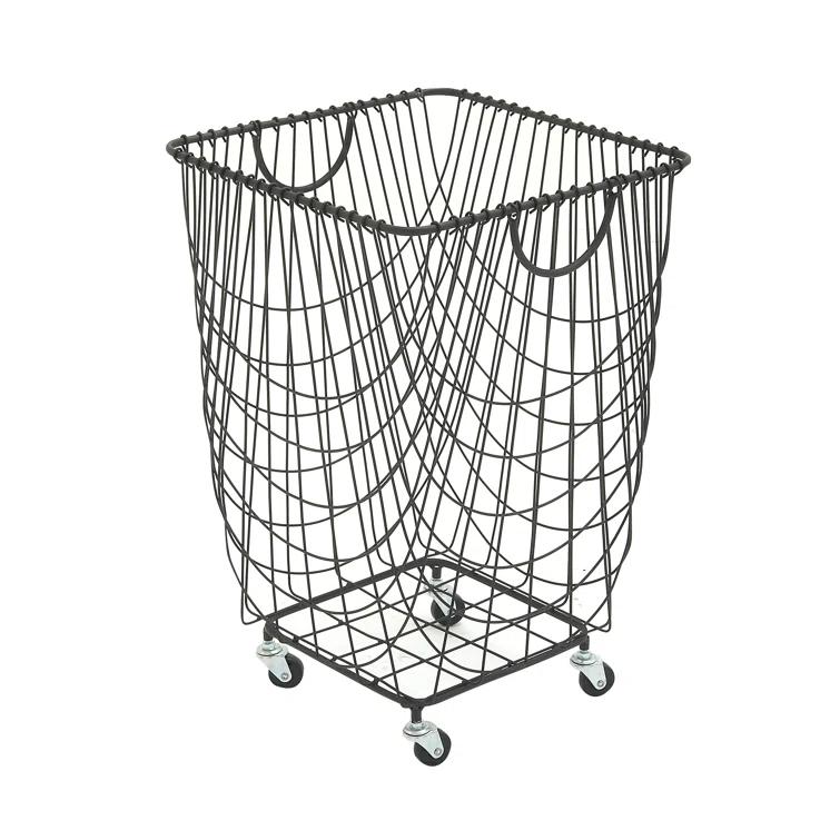 Metal Deep Set Metal Mesh Laundry Basket Storage Cart with Wheels and Handles