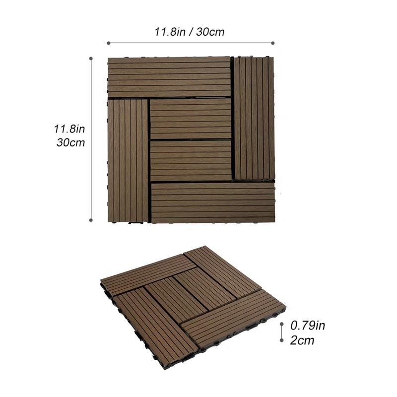 Wood Garden Wood Plastic Composite Deck Tiles, Composite Decking Resist Rust, Water, Weather, Indoor&Outdoor, DIY Interlocking Decking Tiles, Floor Tile(Set of 20)