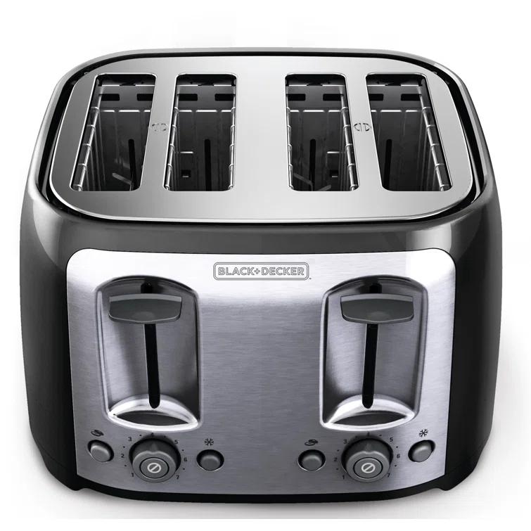 BLACK+DECKER Black & Decker 4-Slice Toaster, Extra Wide Slots, 7 Shade Settings, 1400 Watts, Frozen and Bagel Buttons, Toast Shade Selector, Extra Lift