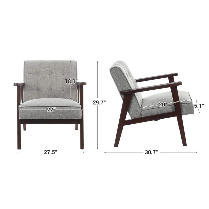Corrigan Studio® Leisure Chair, Mid-Century Modern Arm Chair With Solid Wood Armrests And Legs,1-Seat Cushioned Sofa For Living Room Bedroom Balcony Studio,(Light Gray)