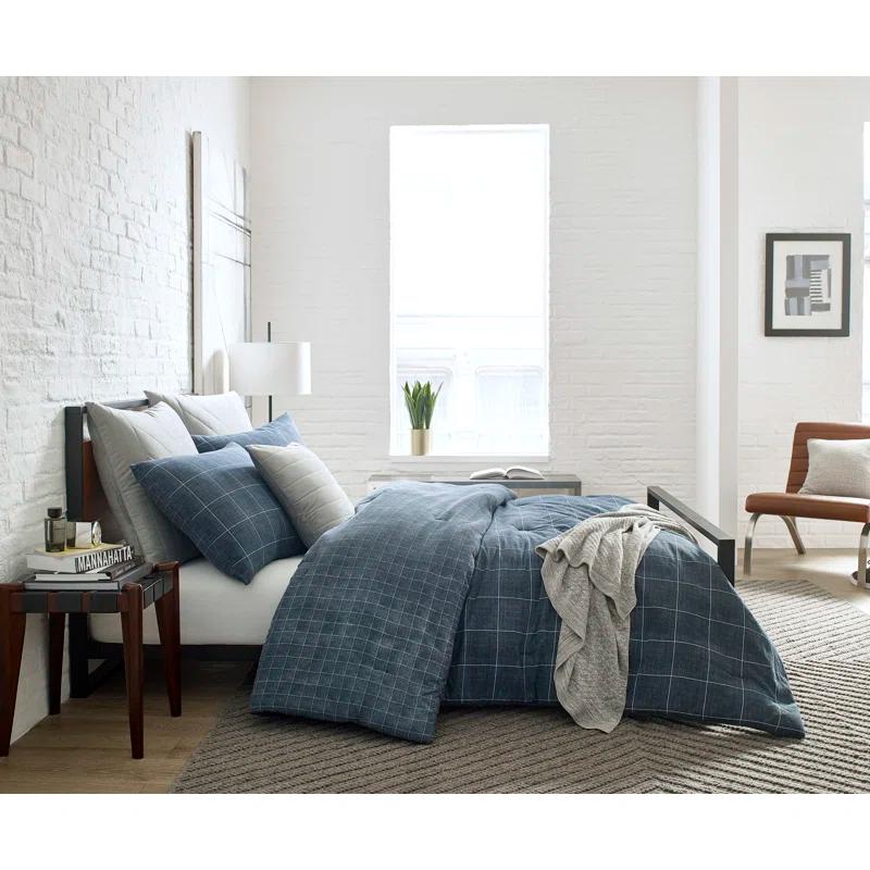 Kenneth Cole Kenneth Cole Holden Grid Cotton Blue Duvet Cover Set