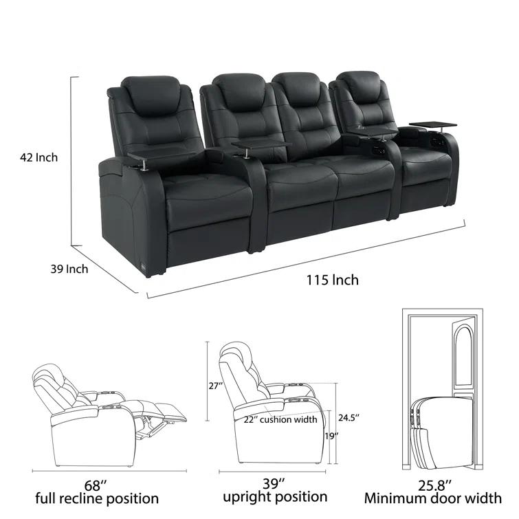 Orren Ellis Leather Home Theater Seating Dual Power Movie Theater Chairs Theater Recliner Sofa
